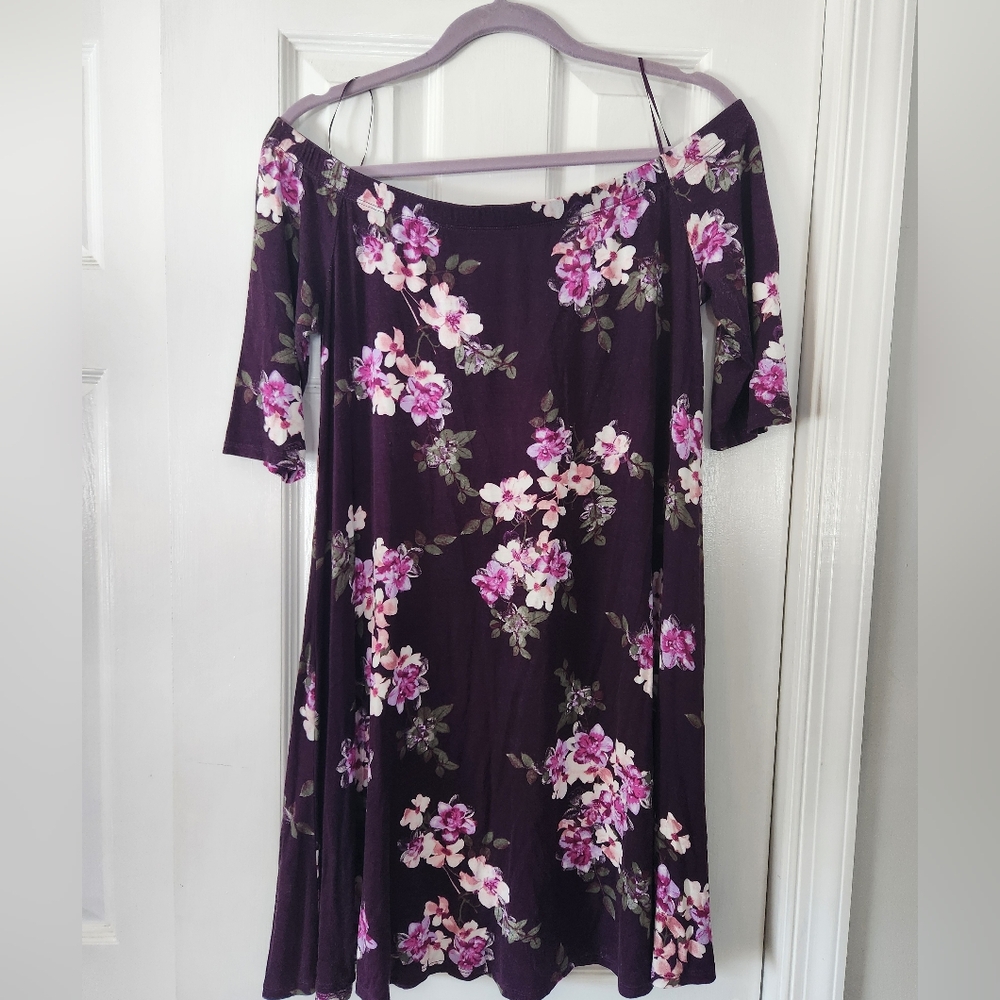 Blue Rain Dark Purple Floral Midi Dress